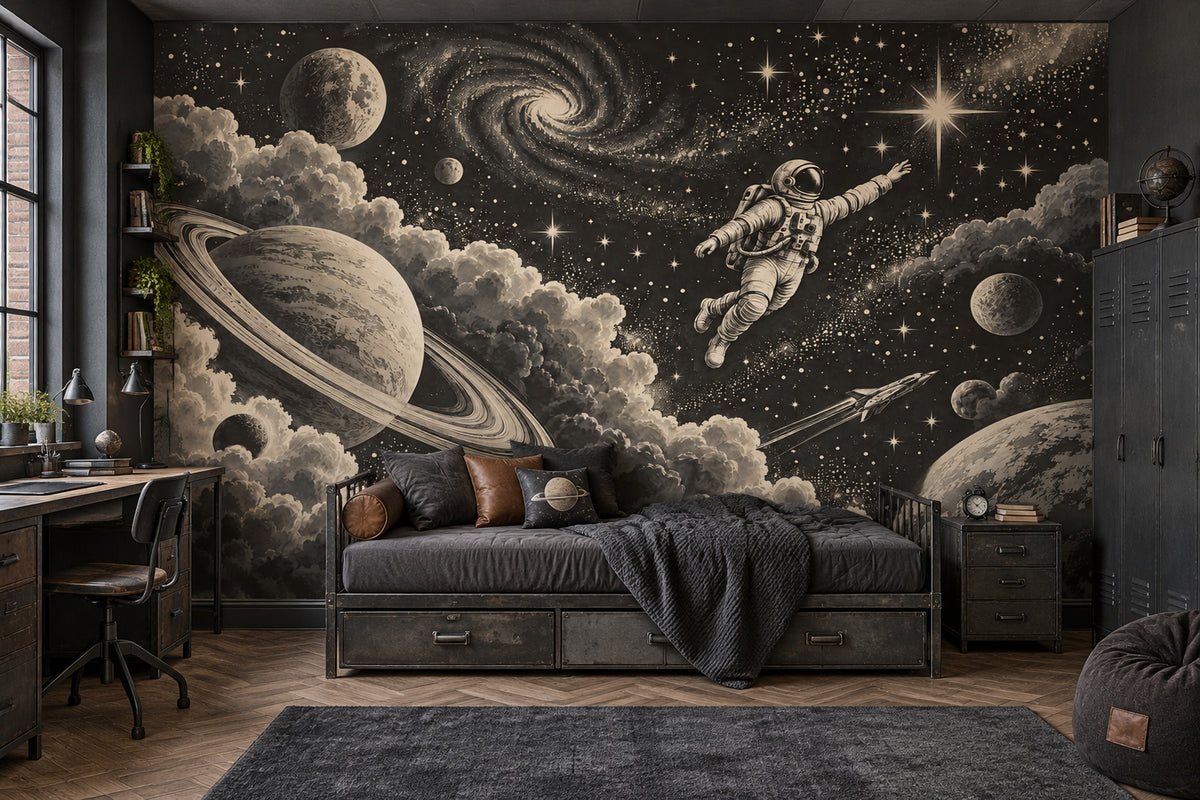 Astronaut Floating Wallpaper Retro Space Wall Mural