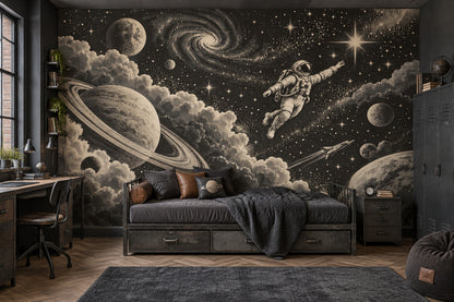 Astronaut Floating Wallpaper Retro Space Wall Mural