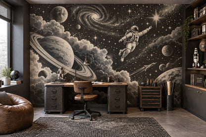 Astronaut Floating Wallpaper Retro Space Wall Mural