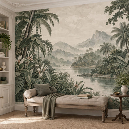 Tropical Palm Landscape Wallpaper Cloudy Sky Wall Mural