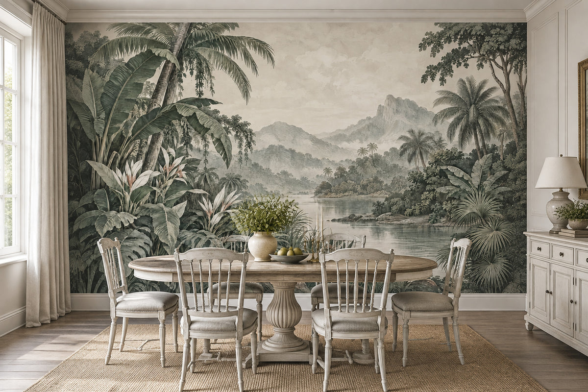 Tropical Palm Landscape Wallpaper Cloudy Sky Wall Mural