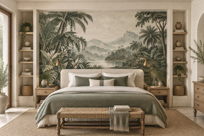 Tropical Palm Landscape Wallpaper Cloudy Sky Wall Mural