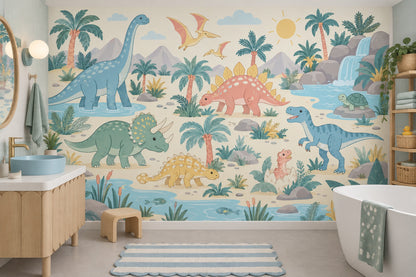 Cute Dinosaur Landscape Wallpaper Pastel Jungle Wall Mural