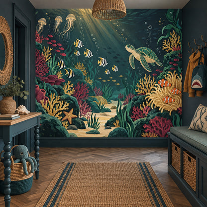 Sea Turtle And Tropical Fish Wallpaper Coral Reef Wall Mural