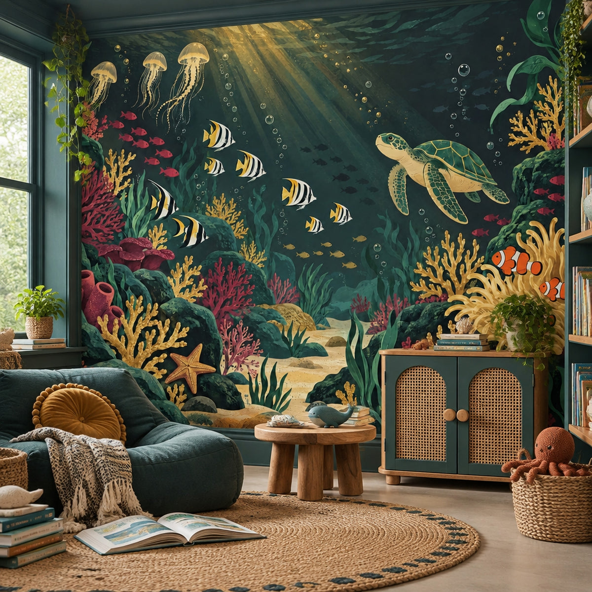 Sea Turtle And Tropical Fish Wallpaper Coral Reef Wall Mural