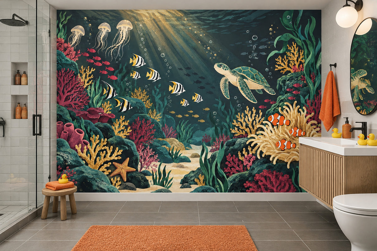 Sea Turtle And Tropical Fish Wallpaper Coral Reef Wall Mural