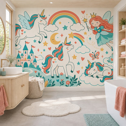 Unicorn Fairy Castle Wallpaper Whimsical Fantasy Wall Mural