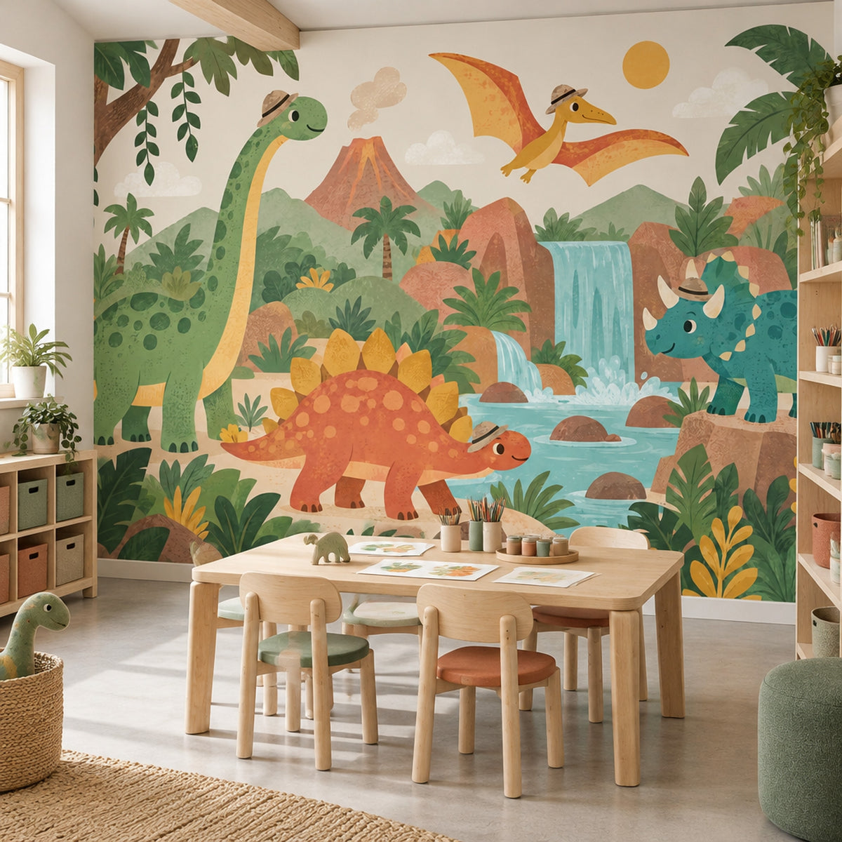 Cute Jungle Dinosaurs Wallpaper Tropical Adventure Wall Mural
