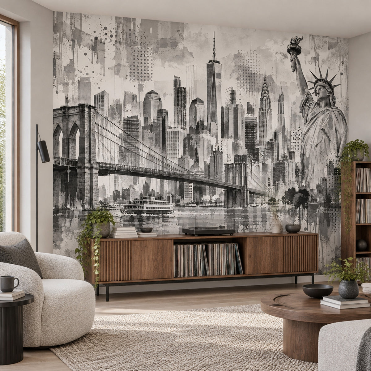 York City Skyline Wallpaper Monochrome Urban Wall Mural