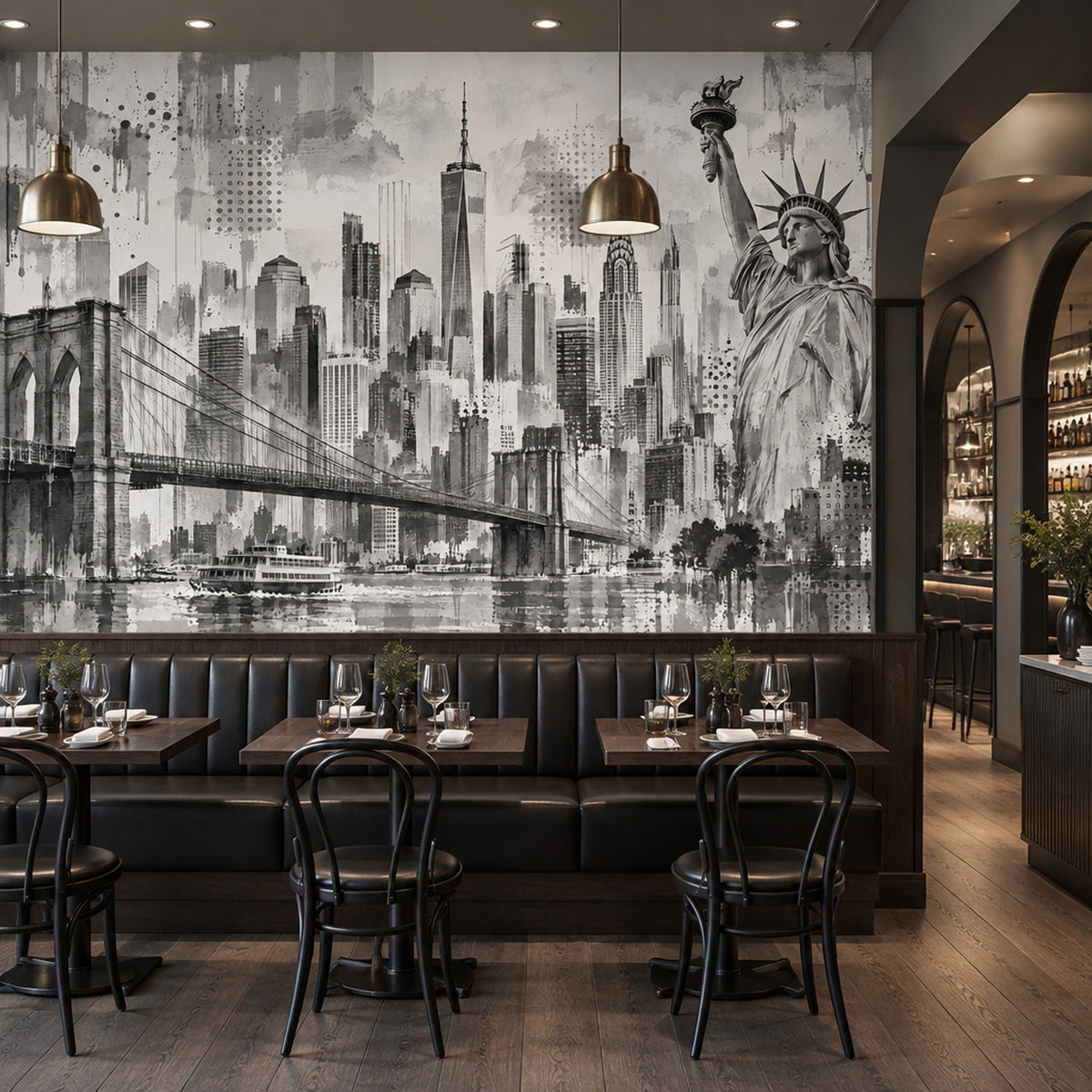 York City Skyline Wallpaper Monochrome Urban Wall Mural