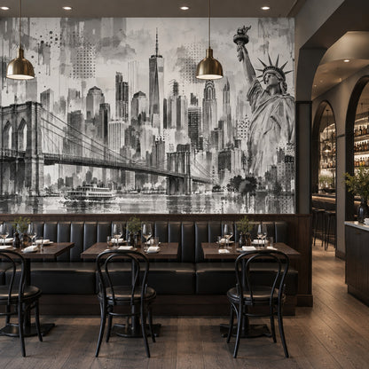 York City Skyline Wallpaper Monochrome Urban Wall Mural