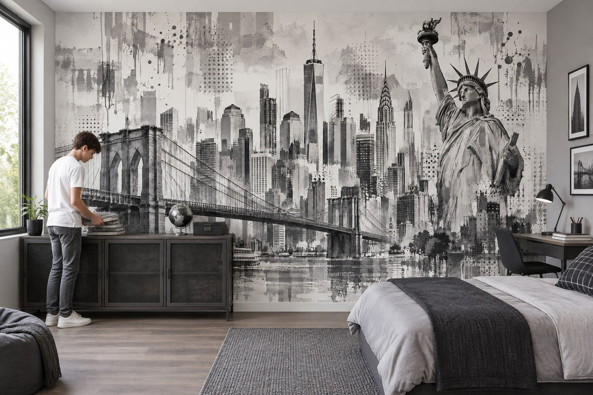 York City Skyline Wallpaper Monochrome Urban Wall Mural
