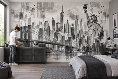 York City Skyline Wallpaper Monochrome Urban Wall Mural