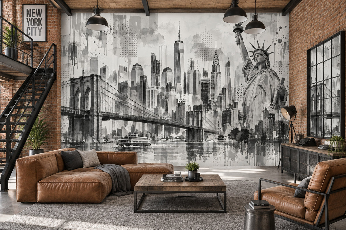 York City Skyline Wallpaper Monochrome Urban Wall Mural