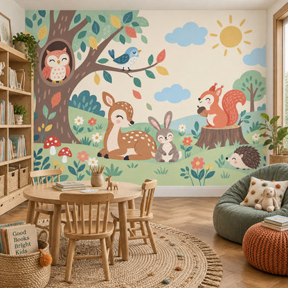 Woodland Tree Animals Wallpaper Whimsical Forest Wall Mural