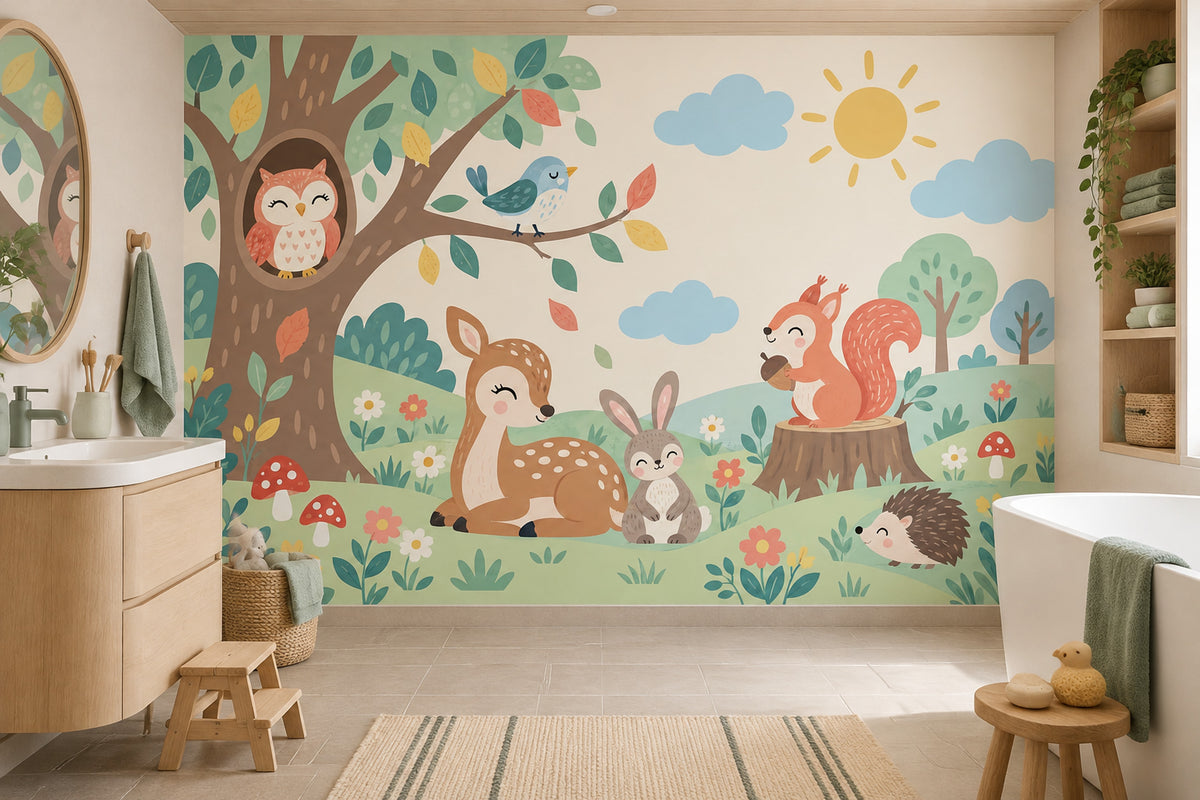 Woodland Tree Animals Wallpaper Whimsical Forest Wall Mural