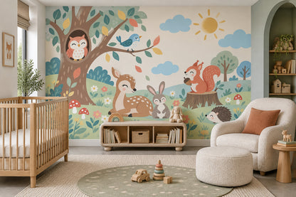 Woodland Tree Animals Wallpaper Whimsical Forest Wall Mural