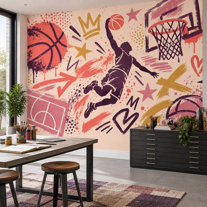 Graffiti Basketball Dunk Wallpaper Street Art Wall Mural