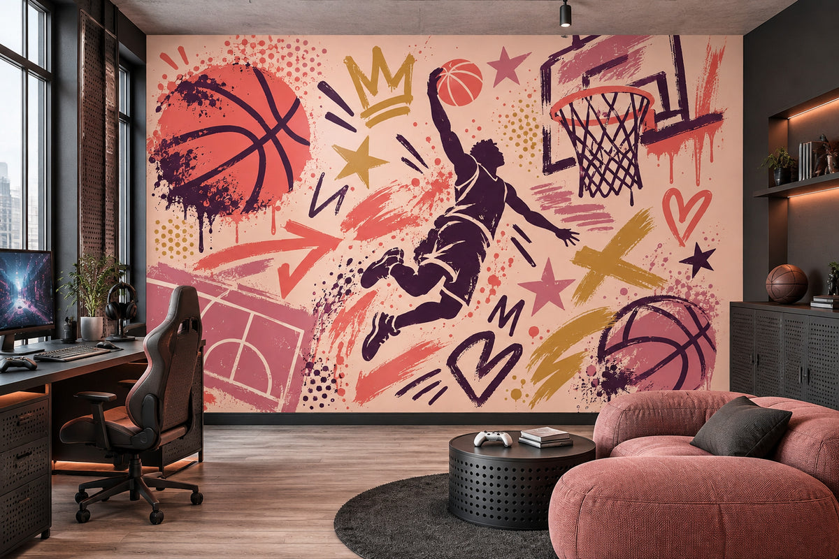 Graffiti Basketball Dunk Wallpaper Street Art Wall Mural