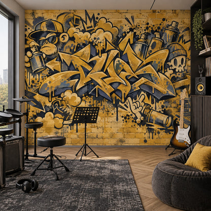 Graffiti Monkey And Skull Wallpaper Brick Wall Street Art Wall Mural