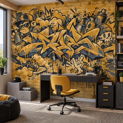Graffiti Monkey And Skull Wallpaper Brick Wall Street Art Wall Mural