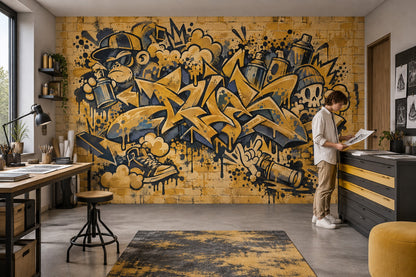 Graffiti Monkey And Skull Wallpaper Brick Wall Street Art Wall Mural