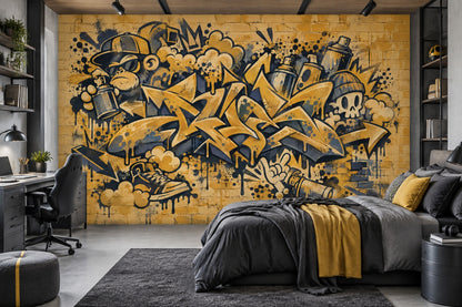 Graffiti Monkey And Skull Wallpaper Brick Wall Street Art Wall Mural