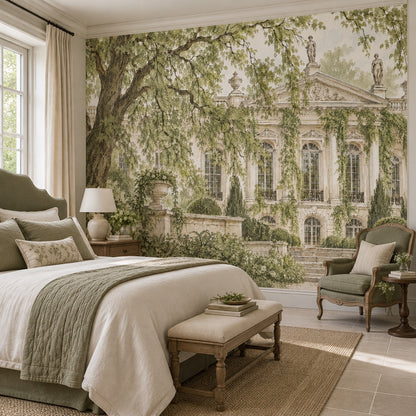 European Manor Facade Wallpaper Vintage Garden Wall Mural
