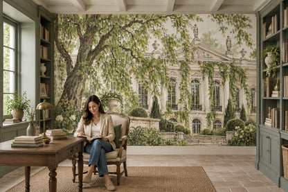 European Manor Facade Wallpaper Vintage Garden Wall Mural