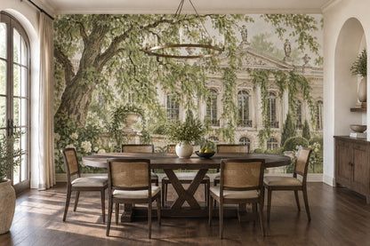 European Manor Facade Wallpaper Vintage Garden Wall Mural