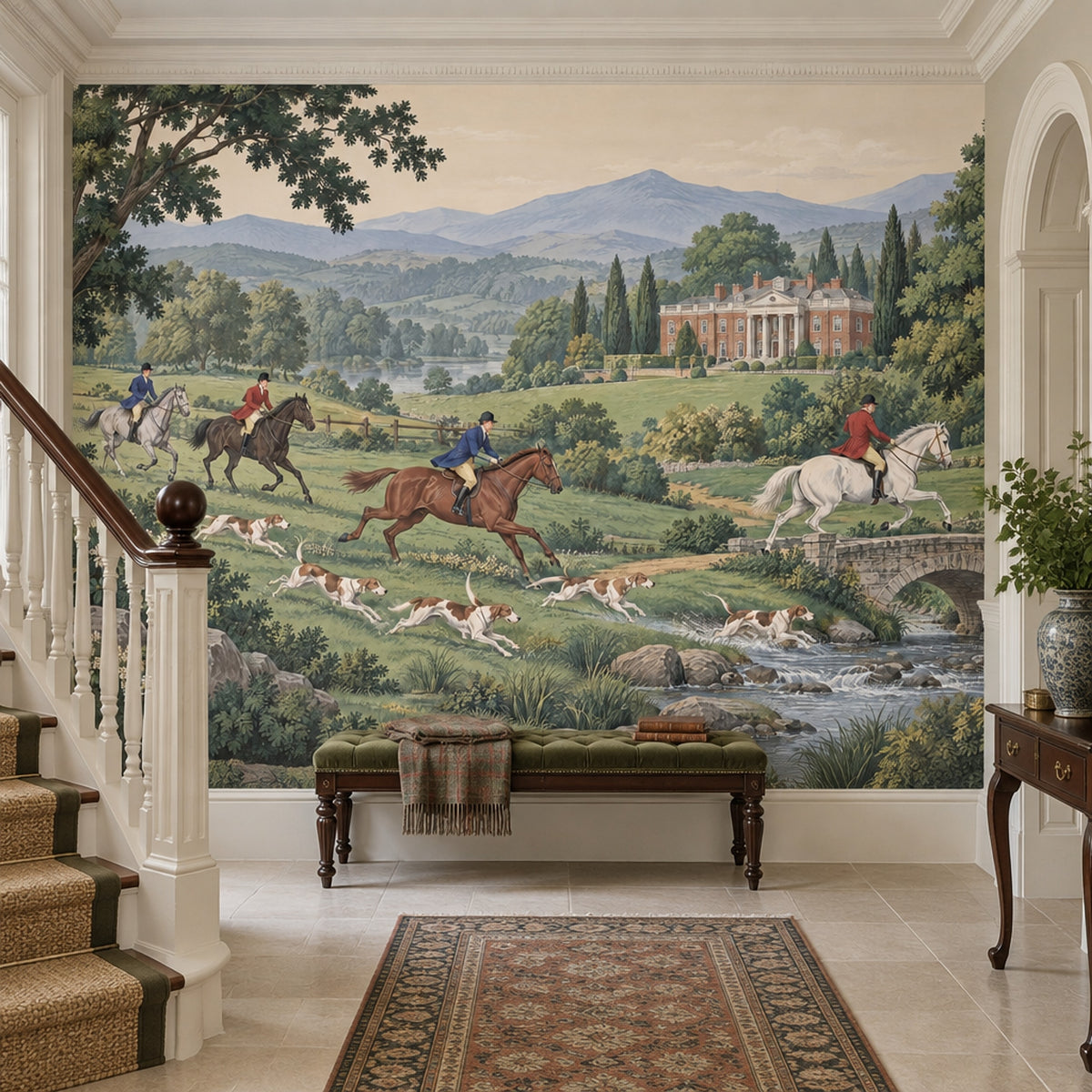 Mounted Hunters Wallpaper English Country Estate Wall Mural