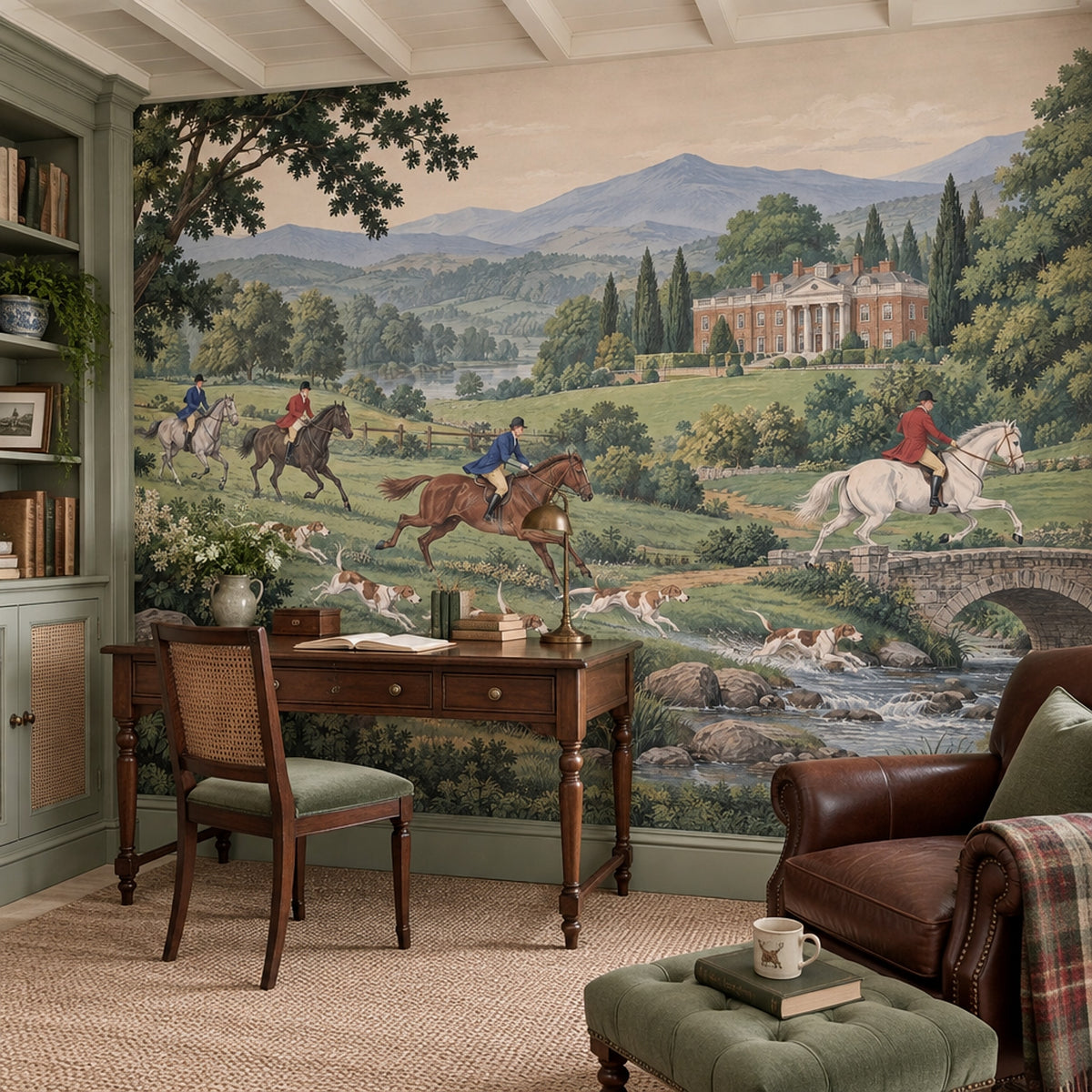 Mounted Hunters Wallpaper English Country Estate Wall Mural
