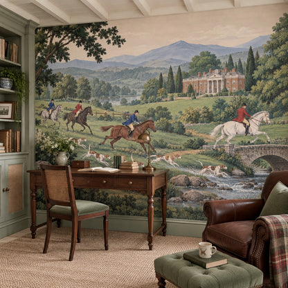 Mounted Hunters Wallpaper English Country Estate Wall Mural