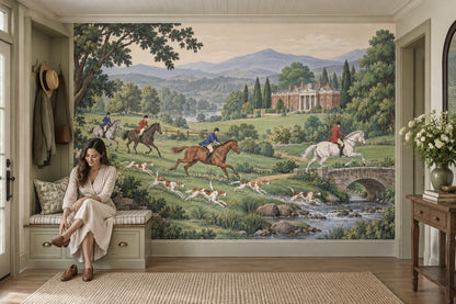 Mounted Hunters Wallpaper English Country Estate Wall Mural