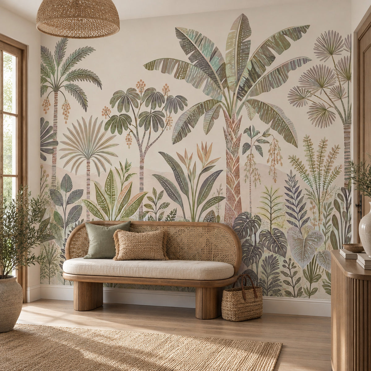 Layered Palm Trees Wallpaper Vintage Botanical Wall Mural