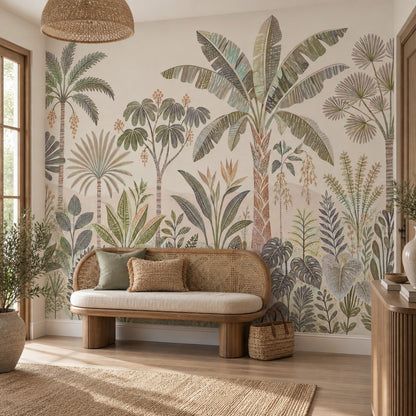 Layered Palm Trees Wallpaper Vintage Botanical Wall Mural