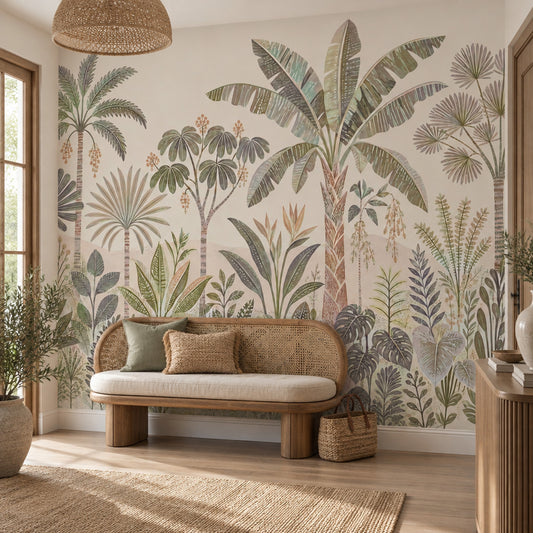 Layered Palm Trees Wallpaper Vintage Botanical Wall Mural