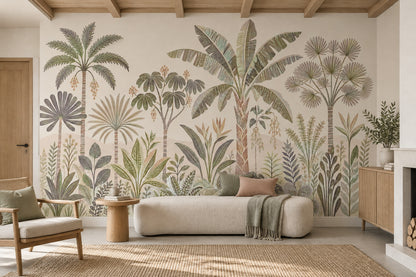 Layered Palm Trees Wallpaper Vintage Botanical Wall Mural