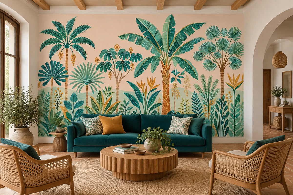 Tropical Palm Trees Wallpaper Retro Botanical Wall Mural