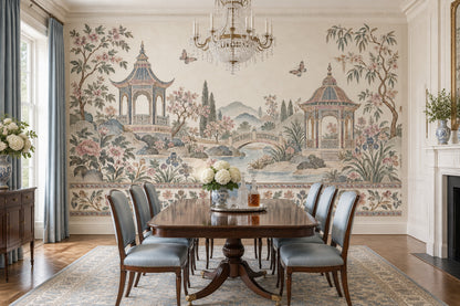 Chinoiserie Pagoda Garden Wallpaper Vintage Landscape Wall Mural