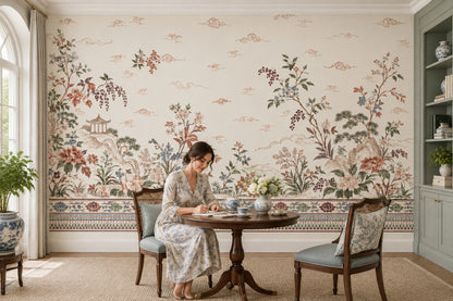 Peony Branches Wallpaper Chinoiserie Garden Wall Mural