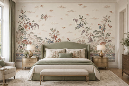 Peony Branches Wallpaper Chinoiserie Garden Wall Mural