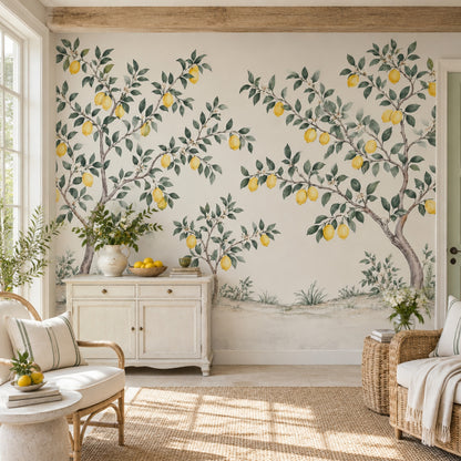Lemon Tree Wallpaper Watercolor Citrus Orchard Wall Mural
