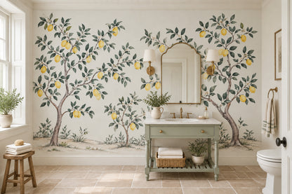 Lemon Tree Wallpaper Watercolor Citrus Orchard Wall Mural