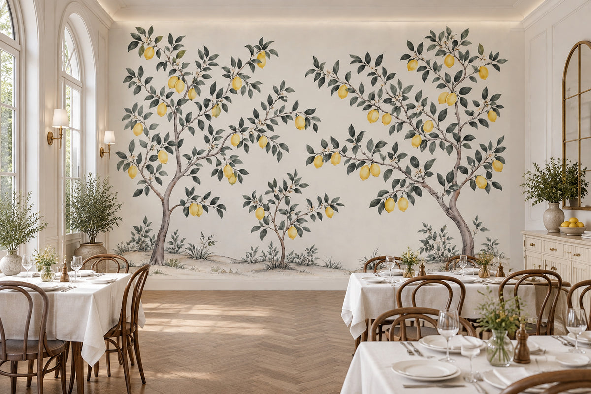 Lemon Tree Wallpaper Watercolor Citrus Orchard Wall Mural