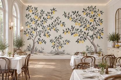 Lemon Tree Wallpaper Watercolor Citrus Orchard Wall Mural