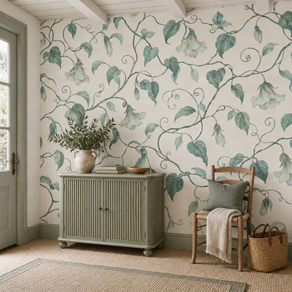 Watercolor Botanical Vines Wallpaper Cream Background Wall Mural