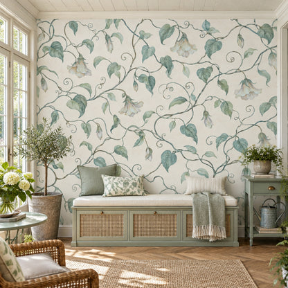 Watercolor Botanical Vines Wallpaper Cream Background Wall Mural