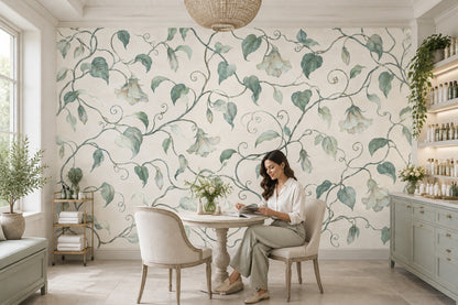 Watercolor Botanical Vines Wallpaper Cream Background Wall Mural
