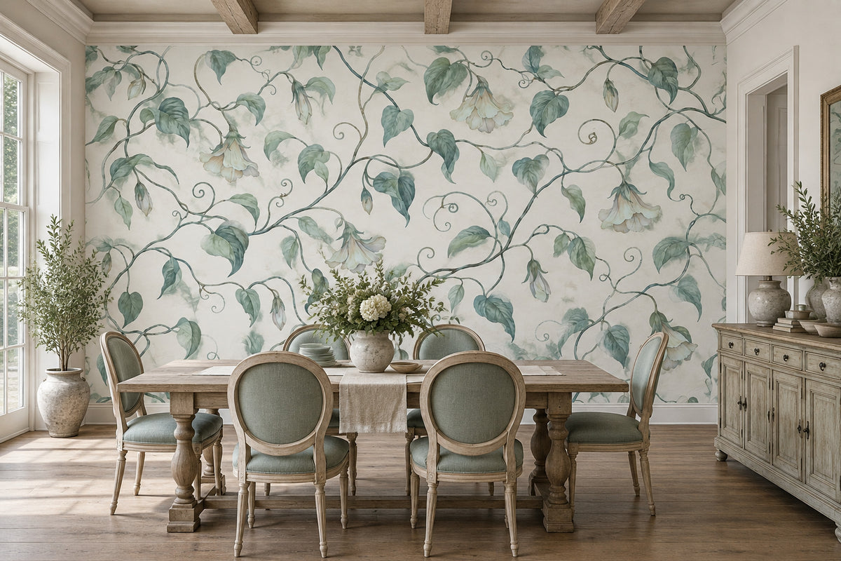 Watercolor Botanical Vines Wallpaper Cream Background Wall Mural